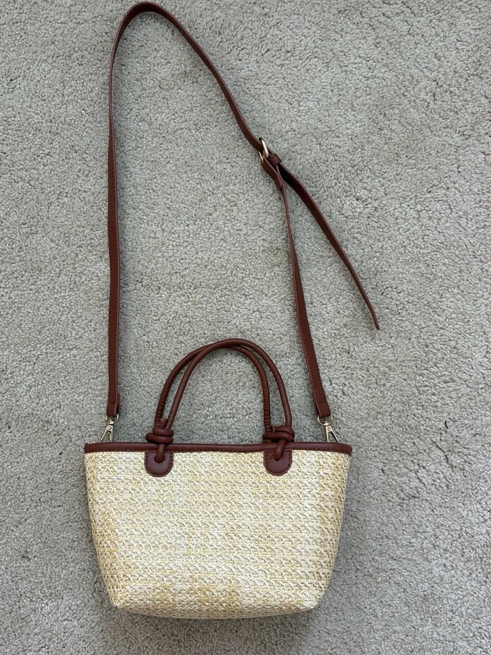 Amazon Straw Crossbody Bag with Brown Trim